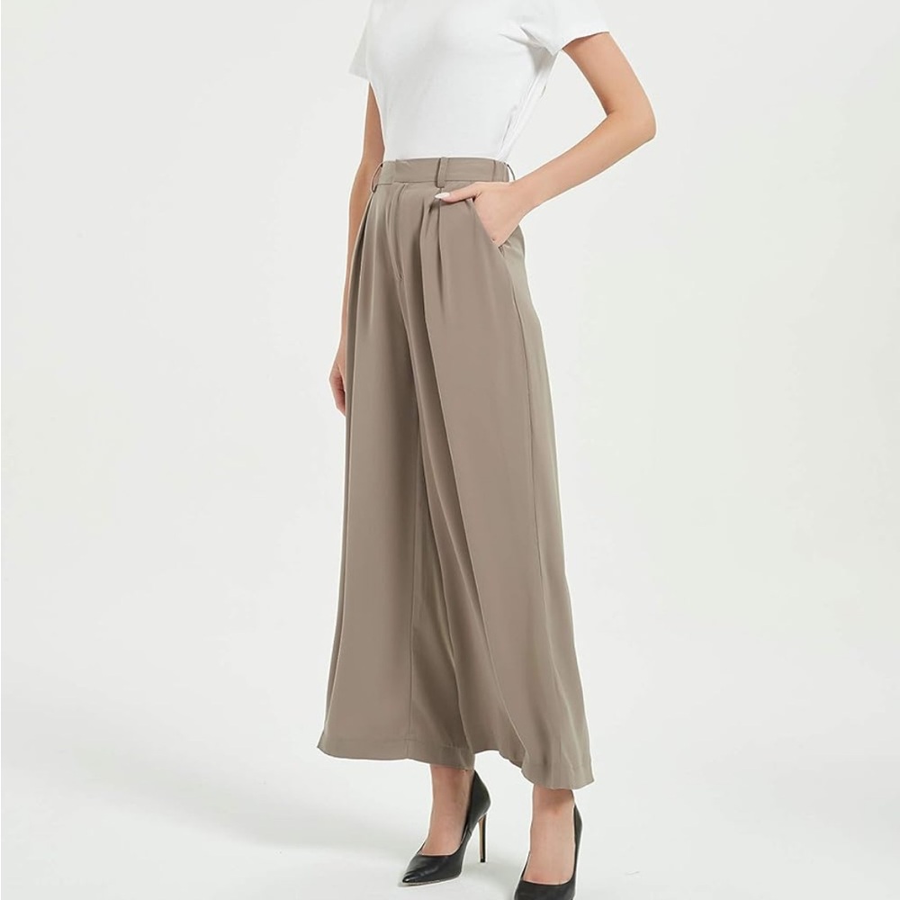 Tronjori Women High Waist Casual Wide Leg Long Palazzo Pants Trousers (short)